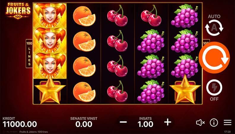 Fruits & Jokers: 100 Lines demo spel.