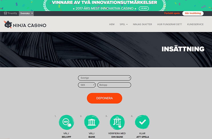 Ninja Casino Betalningsmetoder