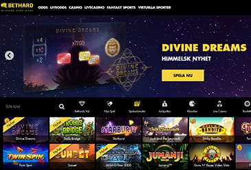 Bethards casino med en överblick över de casinospel och slots som erbjuds.