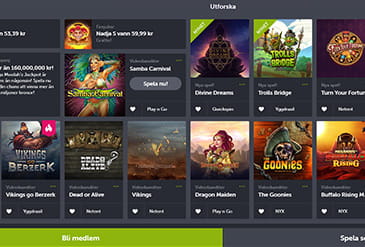 ComeOn! Casinos startsida där man kan logga in eller öppna ett konto.