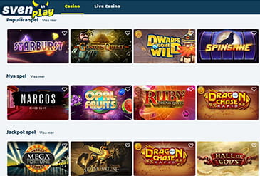 Spelutbud hos Svenplay casino