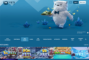 Yeti Casinos hemsida med spel