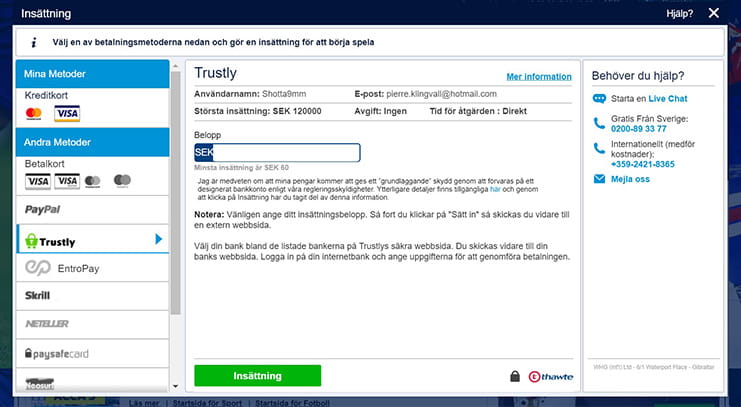 William Hill betalningsmetoder
