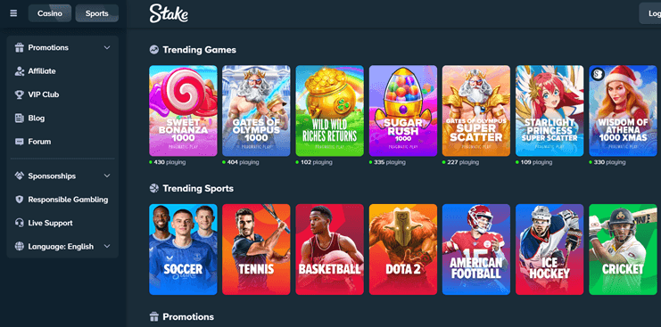 Spelutbudet hos Stake.com