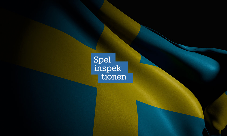 Spelinspektionens logotyp med svensk flagga i bakgrunden