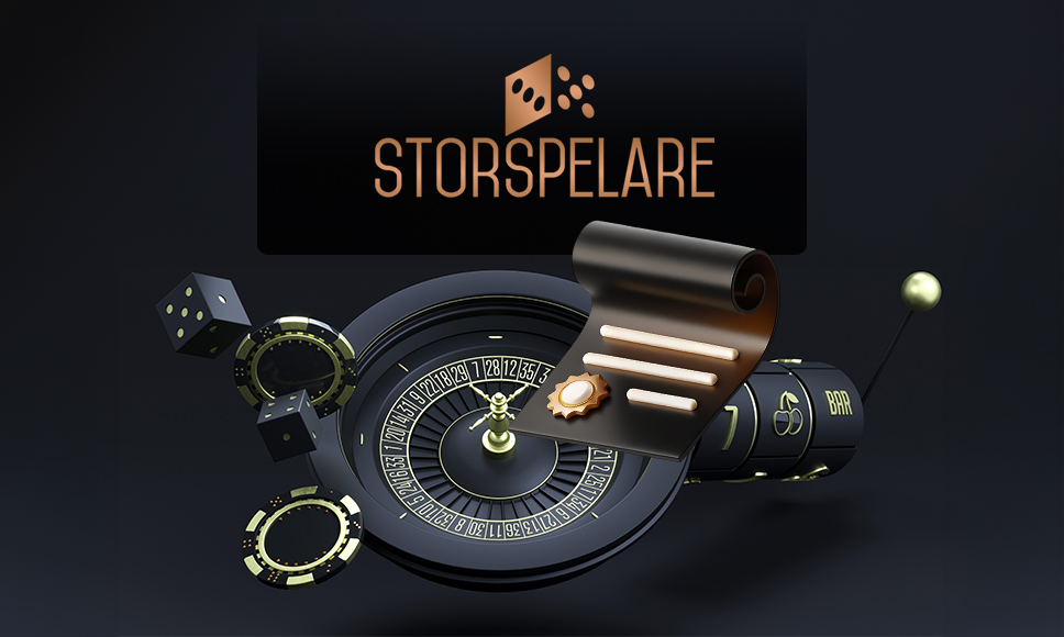 Bild på Storspelares logga och olika spelföremål